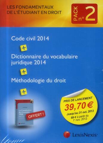 Couverture du livre « Pack étudiant t.2 ; code civil ; dictionnaire du vocabulaire juridique ; méthodologie du droit (édition 2014) » de  aux éditions Lexisnexis