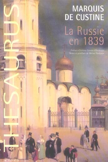 Couverture du livre « La russie en 1839 » de De Custine/Parfenov aux éditions Actes Sud