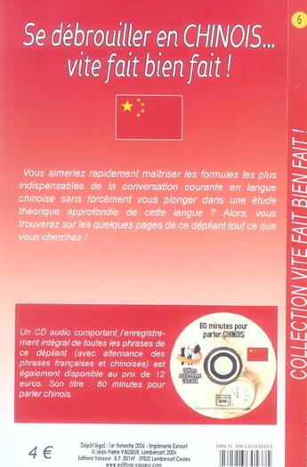 Couverture du livre « Se debrouiller en chinois vite fait bien fait ! » de Vasseur aux éditions Jean-pierre Vasseur