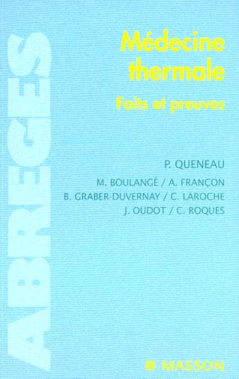 Couverture du livre « Medecine thermale - faits et preuves » de Patrice Queneau aux éditions Elsevier-masson