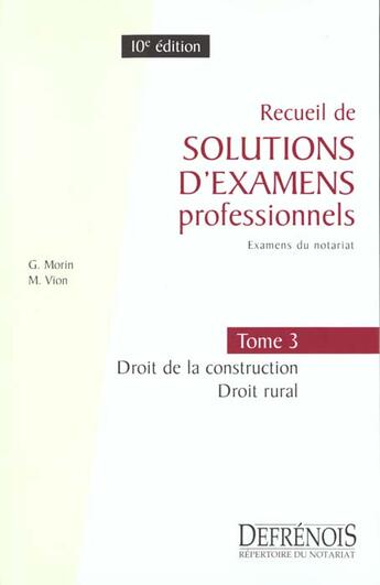 Couverture du livre « Solutions examens prof. t.3 » de Morin/Vion aux éditions Defrenois