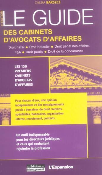 Couverture du livre « Le guide des cabinets d'avocats d'affaires (4eédition) » de Caura Barszcz aux éditions Management