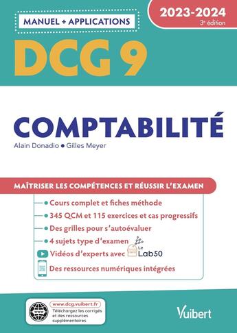 Couverture du livre « DCG 9 : comptabilité ; manuel et applications 2023-2024 ; maîtriser les compétences et réussir l'examen » de Gilles Meyer et Alain Donadio aux éditions Vuibert