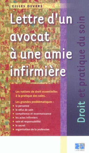 Couverture du livre « Lettre d un avocat a une amie infirmiere » de Devers aux éditions Lamarre