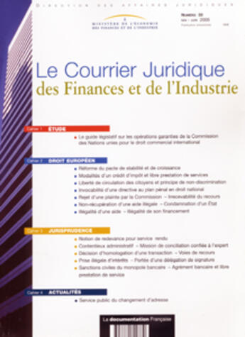 Couverture du livre « Courrier juridique des finances et de l'industrie n.33 » de  aux éditions Documentation Francaise