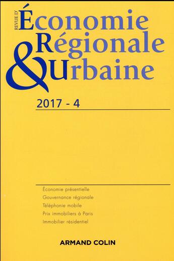 Couverture du livre « REVUE D'ECONOMIE REGIONALE ET URBAINE T.4 ; 2017 » de Revue D'Economie Regionale Et Urbaine aux éditions Armand Colin