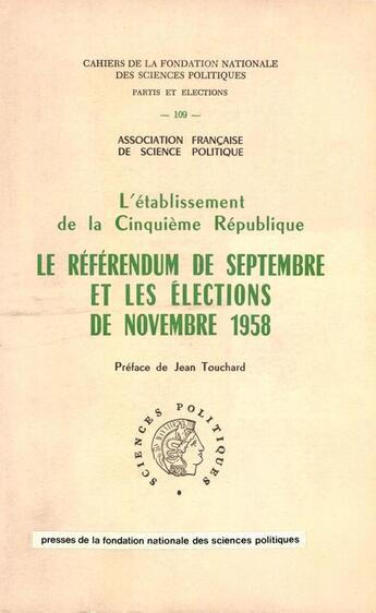 Couverture du livre « L'établissement de la V République » de  aux éditions Presses De Sciences Po