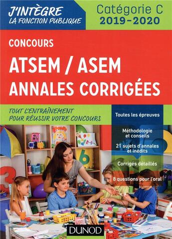 Couverture du livre « Concours atsem/asem - annales corrigees - concours 2019-2020 (édition 2019/2020) » de Corinne Pelletier aux éditions Dunod