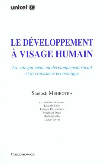 Couverture du livre « DEVELOPPEMENT A VISAGE HUMAIN (LE) » de Mehrotra/Santosh aux éditions Economica