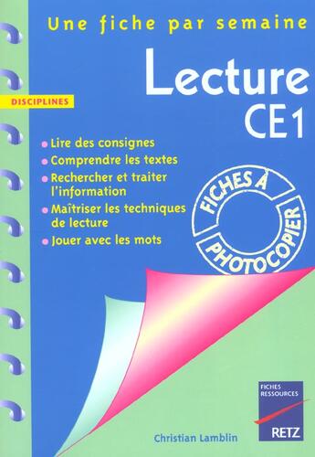 Couverture du livre « Lecture ; CE1 ; fiches à photocopier » de Christian Lamblin aux éditions Retz