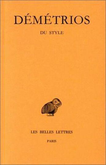 Couverture du livre « Du style » de Demetrios aux éditions Belles Lettres