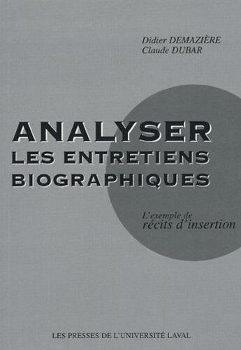 Couverture du livre « Analyser les entretiens biographiques ; l'exemple de récits d'insertion » de Didier Demaziere aux éditions Presses De L'universite De Laval