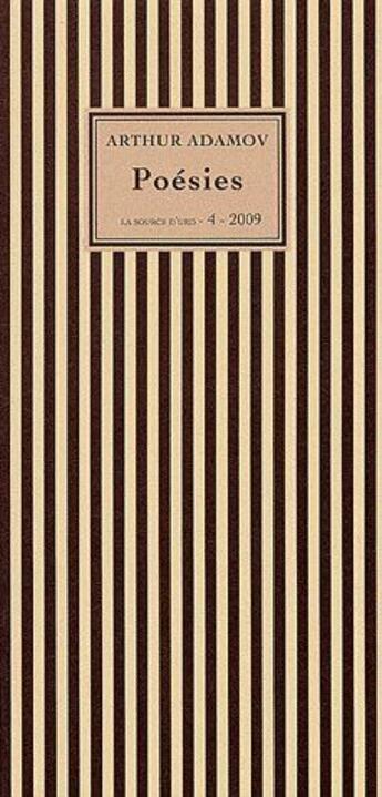 Couverture du livre « Poésies (édition 2009) » de Arthur Adamov aux éditions Urdla