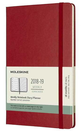 Couverture du livre « Agenda 18 mois semainier 2018 ; 19 grand format rouge rigide » de  aux éditions Moleskine