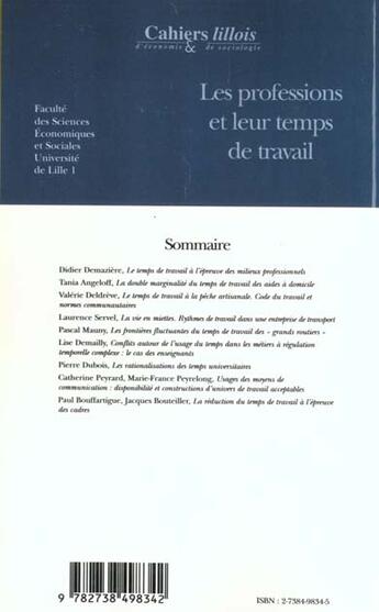 Couverture du livre « Les professions et leur temps de travail » de  aux éditions L'harmattan