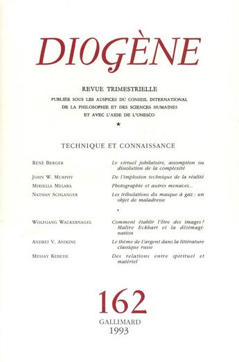 Couverture du livre « Diogene 162 » de Collectifs Gallimard aux éditions Gallimard