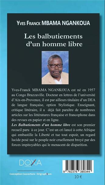 Couverture du livre « Des balbutiements d'un homme libre » de Yves Franck Mbama Ngangoua aux éditions La Doxa