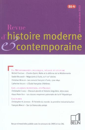 Couverture du livre « REVUE D'HISTOIRE MODERNE ET CONTEMPORAINE N.50-4 » de Revue D'Histoire Moderne Et Contemporaine aux éditions Belin