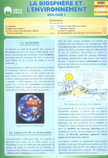 Couverture du livre « BIOLOGIE 2-LA BIOSPHERE ET L'ENVIRONNEME » de Regis Demounem aux éditions Eska