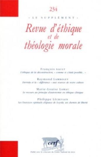 Couverture du livre « Revue d'éthique et de théologie morale numéro 234 Le supplément » de Collectif Retm aux éditions Cerf