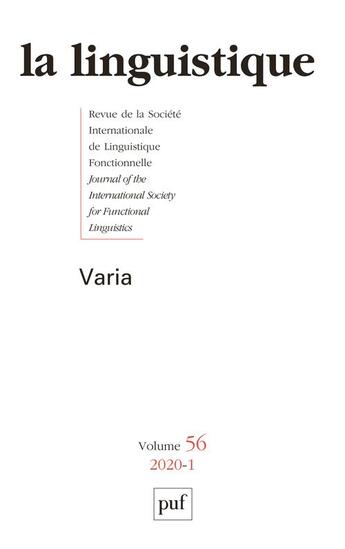 Couverture du livre « La linguistique 2020, vol. 56(1) » de  aux éditions Puf