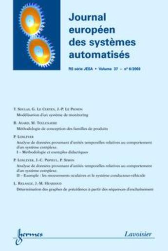 Couverture du livre « Journal europeen des systemes automatises rs serie jesa vol 37 n 6 2003 » de  aux éditions Hermes Science Publications