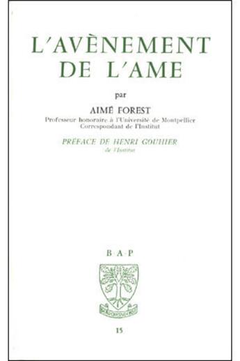 Couverture du livre « L'avenement de l'ame » de Aime Forest aux éditions Beauchesne