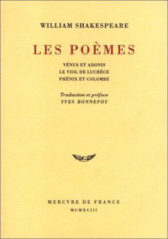 Couverture du livre « Les poemes » de William Shakespeare aux éditions Mercure De France