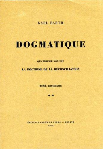 Couverture du livre « Dogmatique barth t.24 » de  aux éditions Labor Et Fides