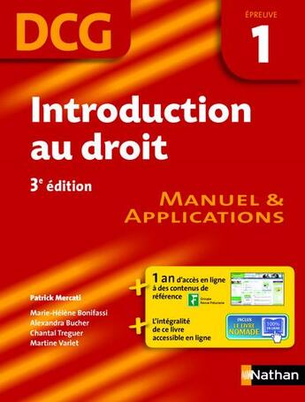 Couverture du livre « Introduction au droit ; DCG épreuve 1 ; manuel et applications » de  aux éditions Nathan