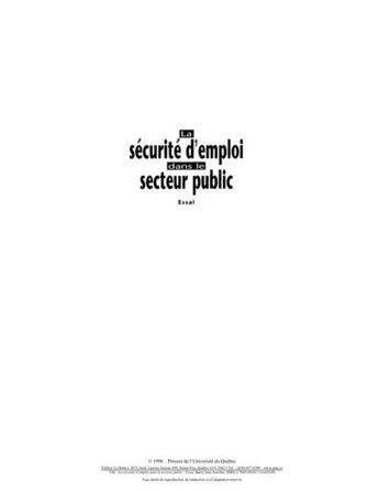 Couverture du livre « La sécurité d'emploi dans le secteur public » de Louis Borgeat aux éditions Presses De L'universite Du Quebec