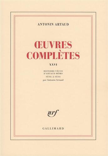 Couverture du livre « Oeuvres completes - vol26 » de Antonin Artaud aux éditions Gallimard