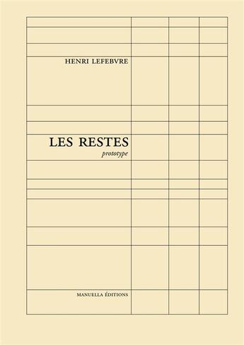 Couverture du livre « Les restes ; prototype » de Lefebvre/Henri aux éditions Manuella