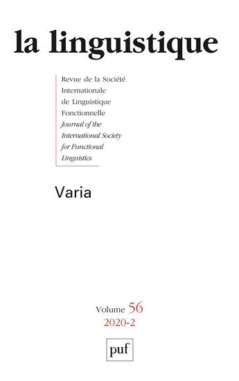 Couverture du livre « La linguistique 2020, vol. 56(2) » de  aux éditions Puf