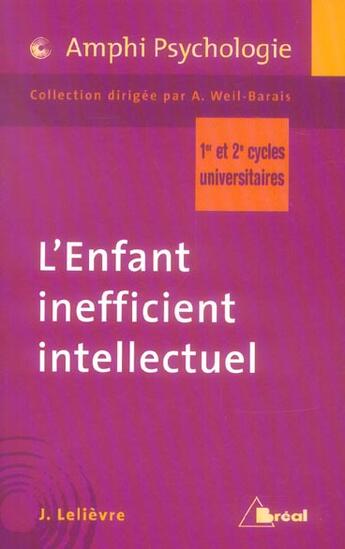 Couverture du livre « L'enfant inefficient intellectuel » de Weil-Barais aux éditions Breal