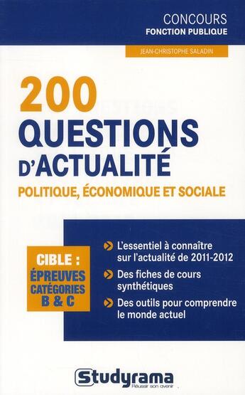 Couverture du livre « Actualité économique, politique et sociale » de Jean-Christophe Saladin aux éditions Studyrama