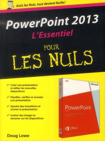 Couverture du livre « Powerpoint 2013 ; l'essentiel pour les nuls » de Doug Lowe aux éditions First Interactive