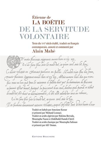 Couverture du livre « Etienne de La Boétie, De la servitude volontaire » de Alain Mahe aux éditions Bouchene