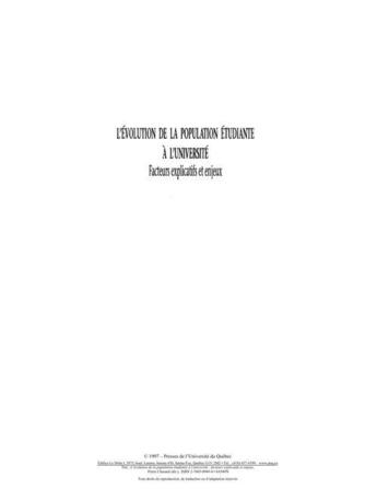 Couverture du livre « L'évolution de la population étudiante à l'université ; facteurs explicatifs et enjeux » de Pierre Chenard aux éditions Presses De L'universite Du Quebec