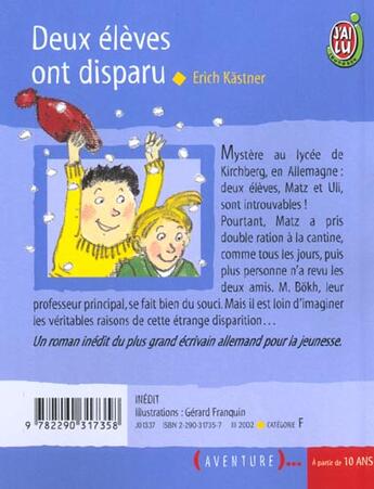 Couverture du livre « Deux eleves ont disparu » de Erich Kastner aux éditions J'ai Lu