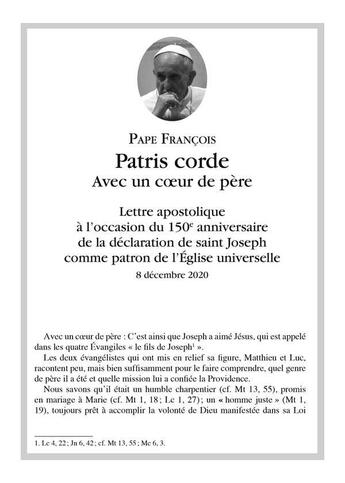 Couverture du livre « Patris corde ; lettre apostolique avec un coeur de père » de Pape Francois aux éditions Tequi