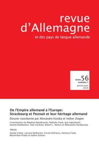 Couverture du livre « Revue d allemagne et des pays de langue allemande n 56-1/2024 - de l empire allemand a l europe : st » de Alexandre Kostka aux éditions Pu De Strasbourg