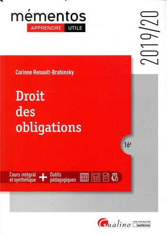 Couverture du livre « Droit des obligations - 16e ed. » de Renault-Brahinsky C. aux éditions Gualino