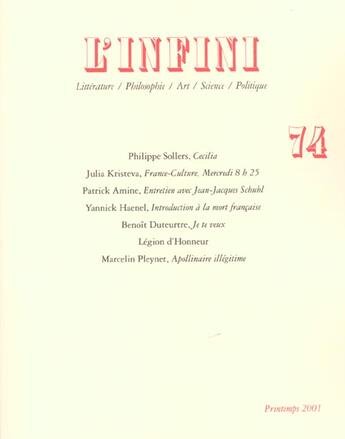 Couverture du livre « Revue L'Infini N.74 » de Collectif Gallimard aux éditions Gallimard