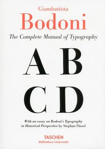 Couverture du livre « Giambattista Bodoni : manual of typography » de  aux éditions Taschen