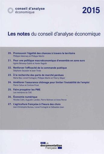 Couverture du livre « Les notes du Conseil d'Analyse Economique (édition 2015) » de Conseil D'Analyse Economique aux éditions Documentation Francaise