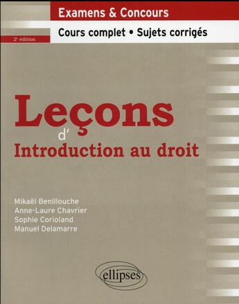 Couverture du livre « Lecons d introduction au droit, 2e edition » de Benillouche/Chavrier aux éditions Ellipses