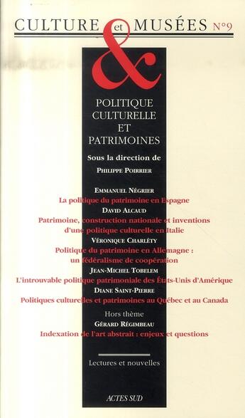 Couverture du livre « Politique culturelle et patrimoines » de  aux éditions Actes Sud