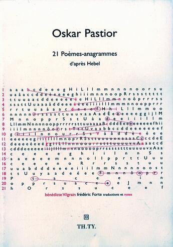 Couverture du livre « 21 poèmes-anagrammes d'après Hebel » de Oskar Pastior aux éditions Theatre Typographique