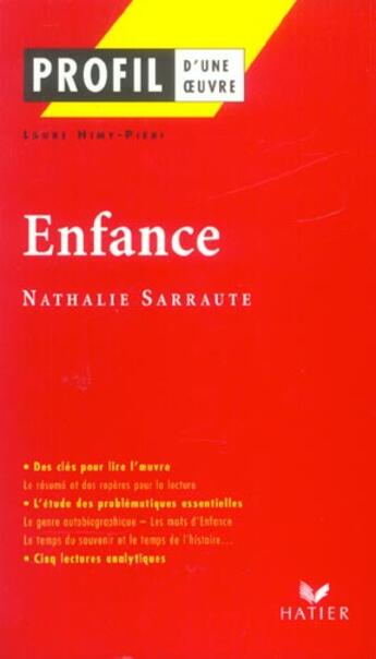 Couverture du livre « Enfance de Nathalie Sarraute » de Laure Himy-Pieri aux éditions Hatier